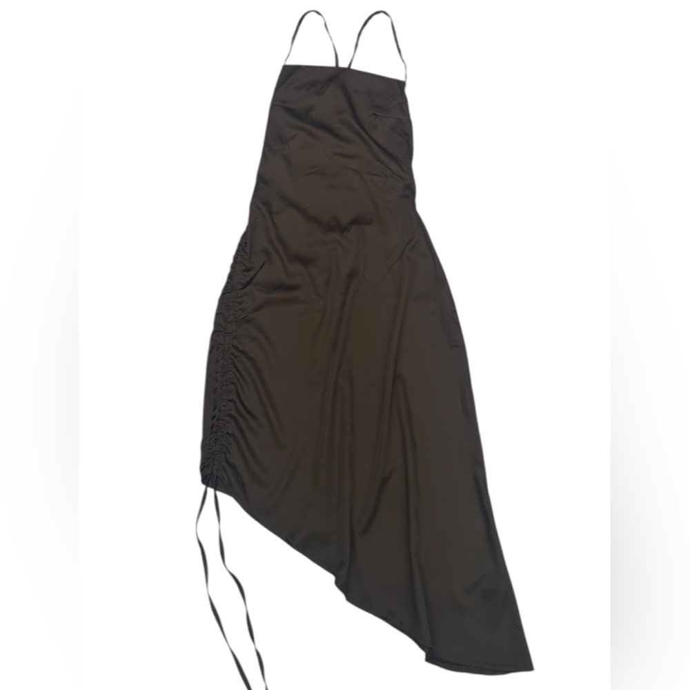 CBR NWT Women’s Asymmetrical Ruched Side Open Back Brown Dress Size: S